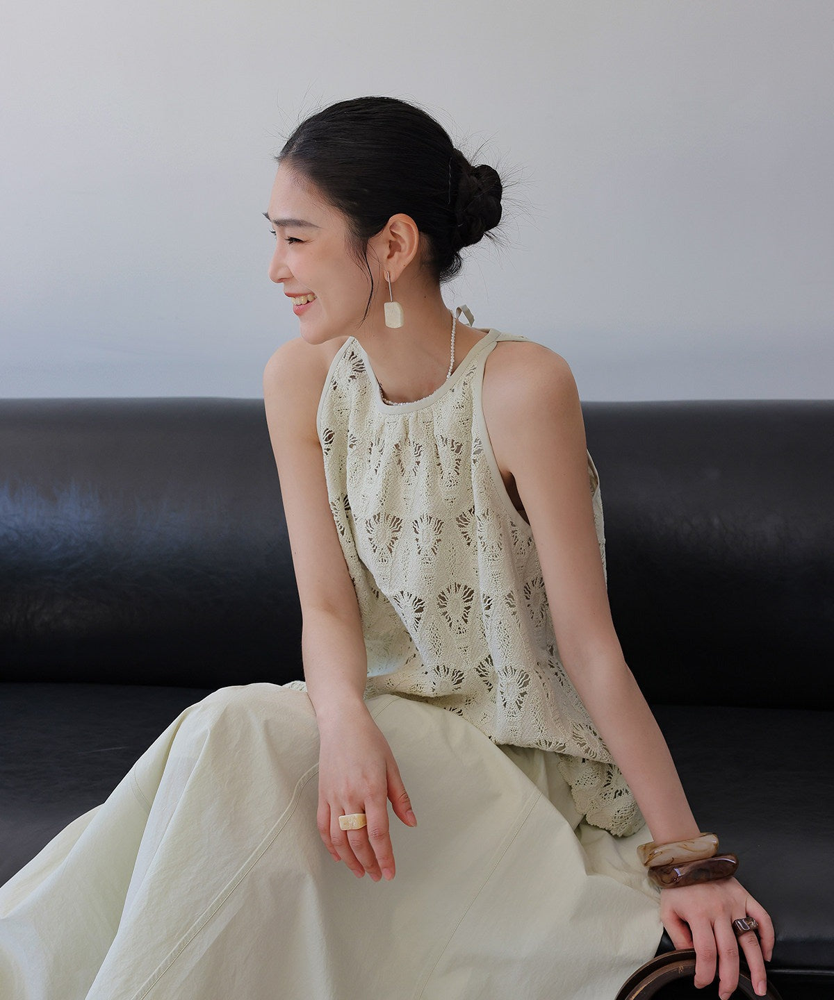 Lace Viscose 2-Piece Set - Sleeveless Top and Skirt