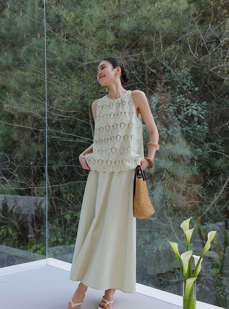 Lace Viscose 2-Piece Set - Sleeveless Top and Skirt