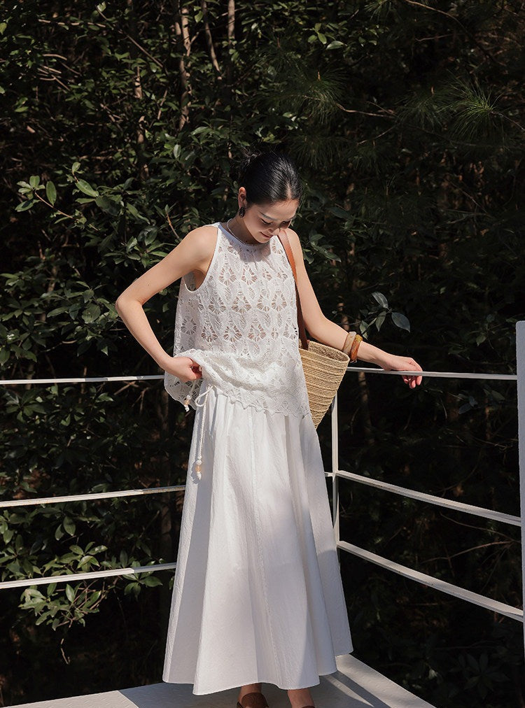 Lace Viscose 2-Piece Set - Sleeveless Top and Skirt