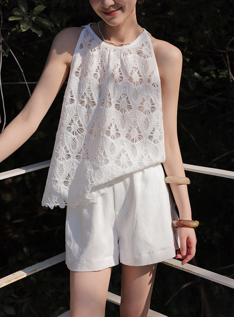 Lace Viscose 2-Piece Set - Sleeveless Top and Skirt