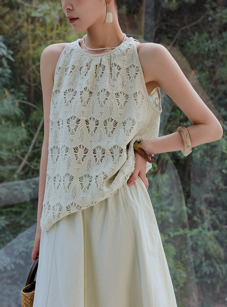 Lace Viscose 2-Piece Set - Sleeveless Top and Skirt