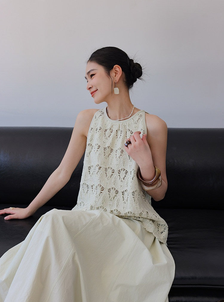 Lace Viscose 2-Piece Set - Sleeveless Top and Skirt