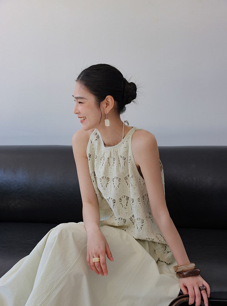 Lace Viscose 2-Piece Set - Sleeveless Top and Skirt