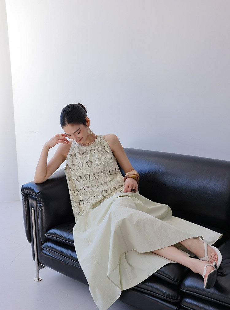 Lace Viscose 2-Piece Set - Sleeveless Top and Skirt