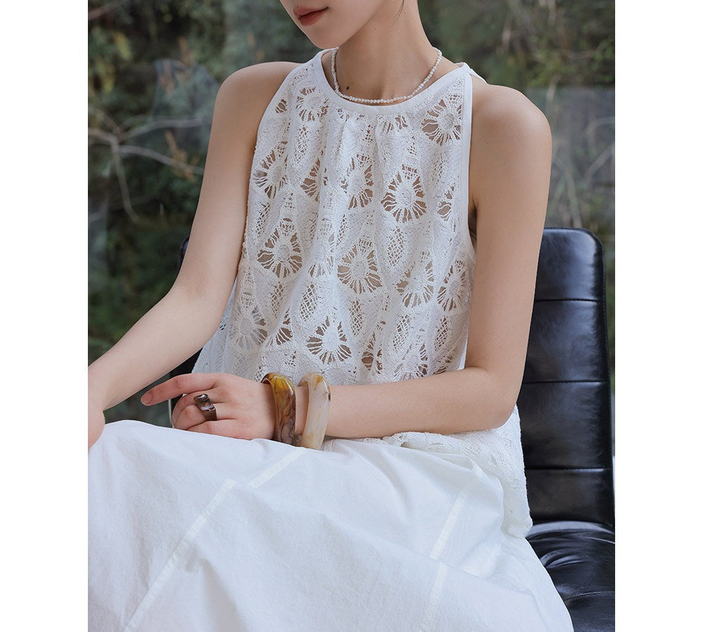 Lace Viscose 2-Piece Set - Sleeveless Top and Skirt