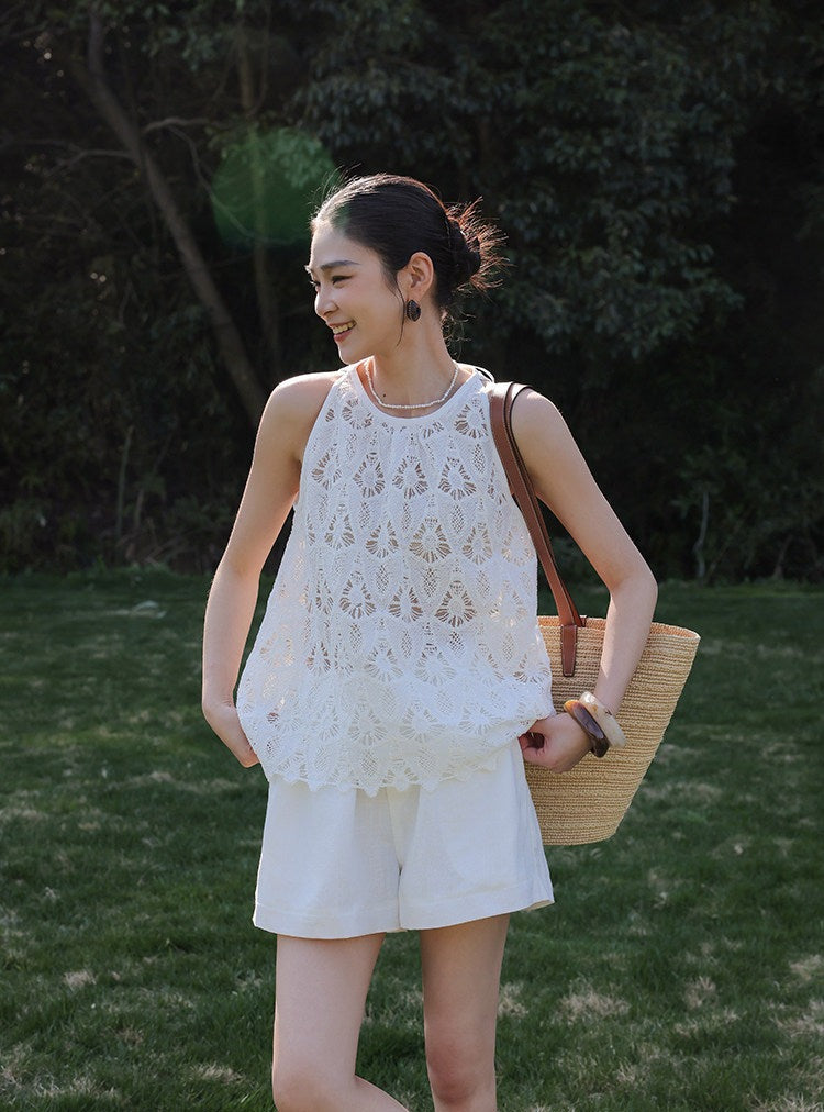 Lace Viscose 2-Piece Set - Sleeveless Top and Skirt
