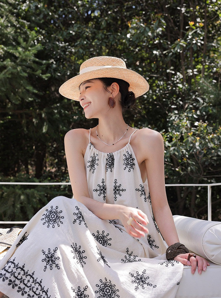 Gaun Viskosa Floral - Leher Halter Tanpa Lengan