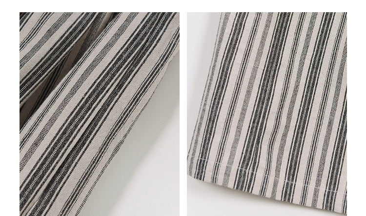 Linen Wide-Leg Pants - Black and White Stripes