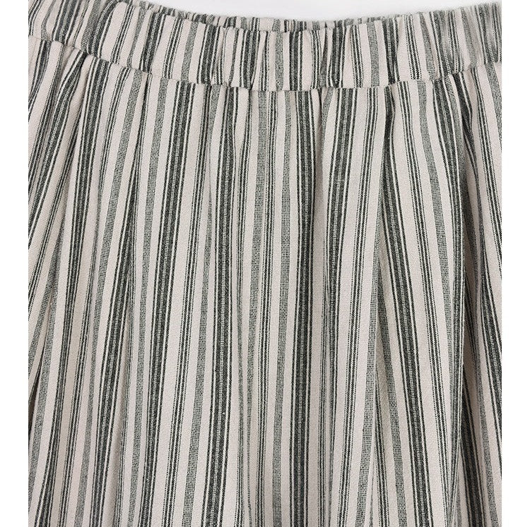 Linen Wide-Leg Pants - Black and White Stripes
