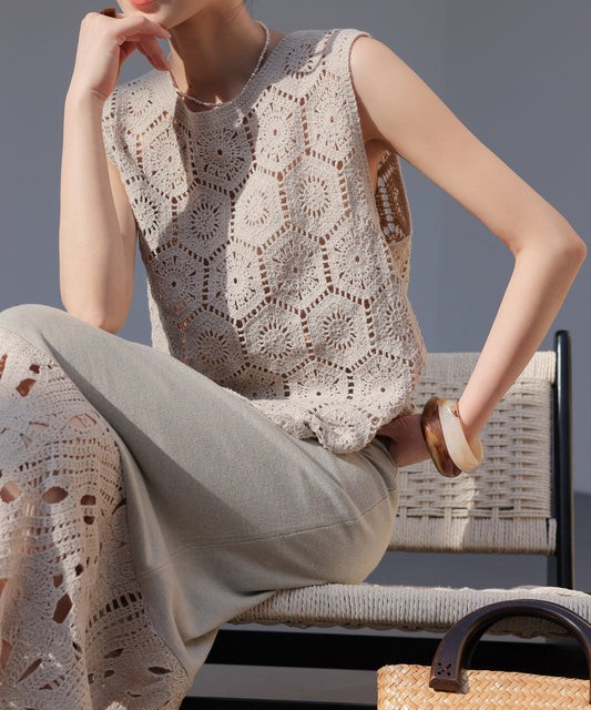 Viscose Two-Piece Set - Sleeveless Vest and Skirt
