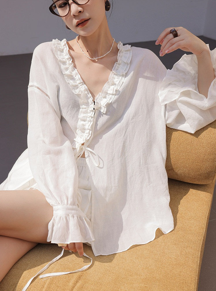 Tencel 2-Piece Set - Long Sleeve Shirt and Shorts