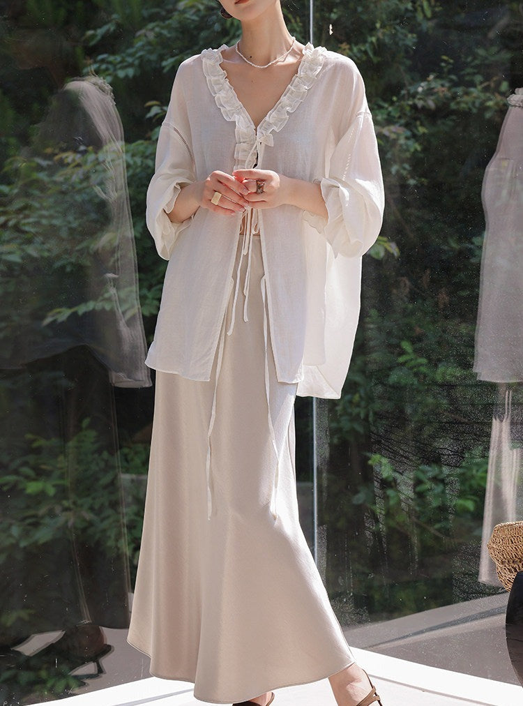 Tencel 2-Piece Set - Long Sleeve Shirt and Shorts