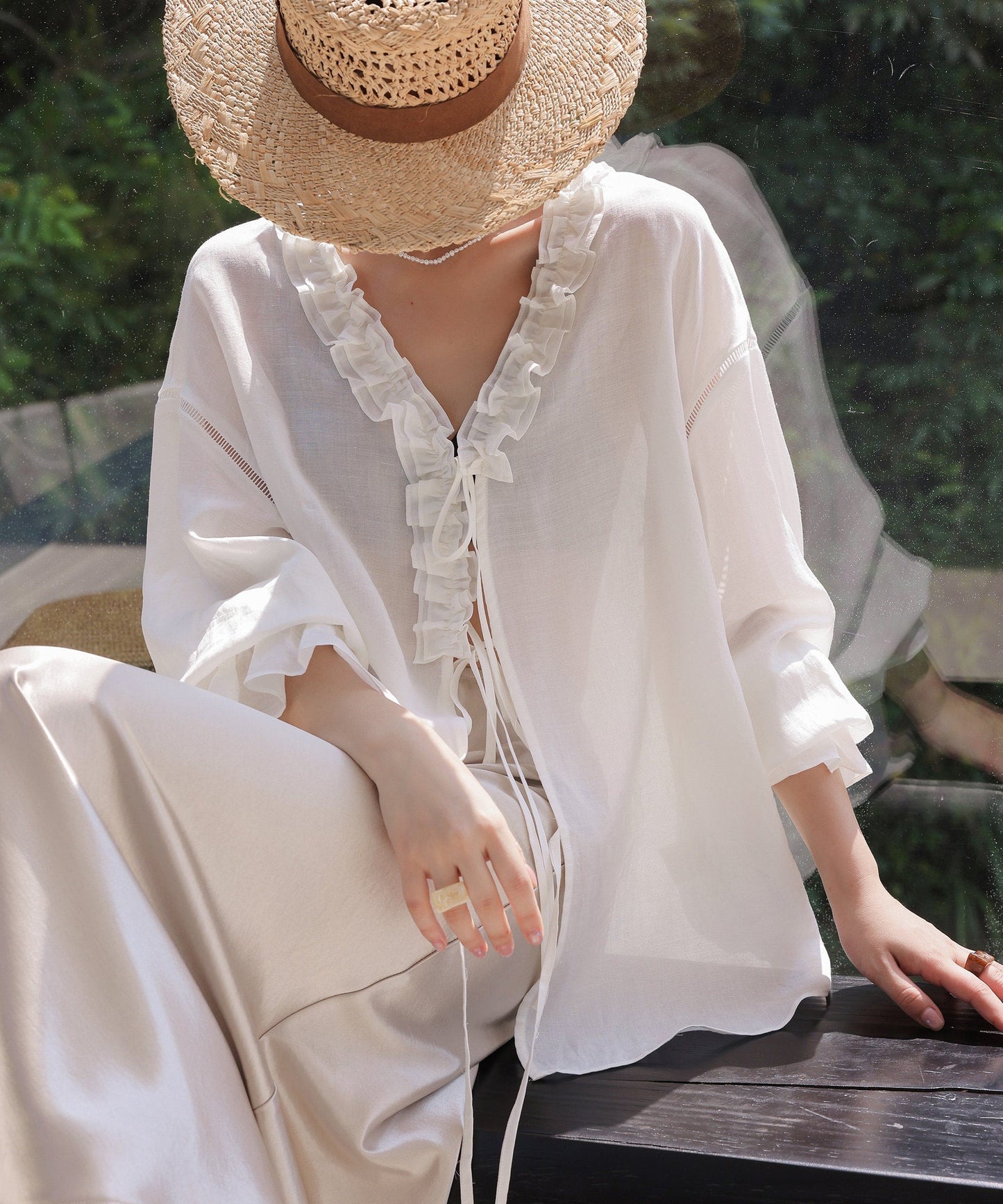 Tencel 2-Piece Set - Long Sleeve Shirt and Shorts