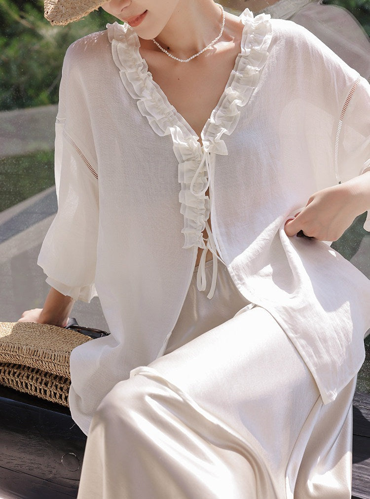 Tencel 2-Piece Set - Long Sleeve Shirt and Shorts