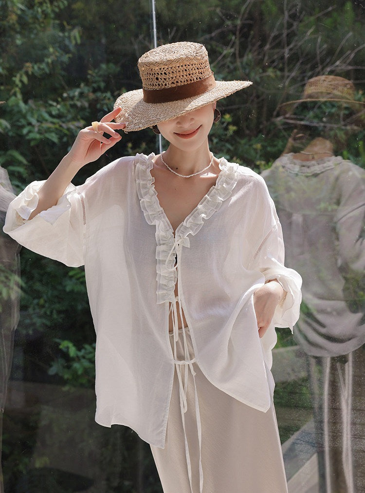 Tencel 2-Piece Set - Long Sleeve Shirt and Shorts