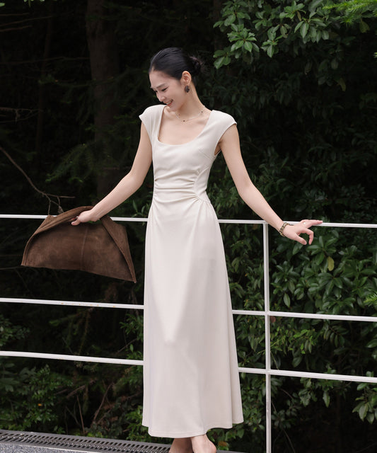 Oatmeal Dress - Square Neck Short Sleeve