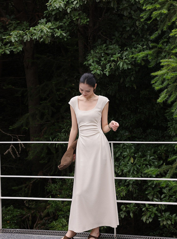 Oatmeal Dress - Square Neck Short Sleeve