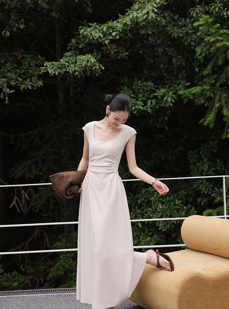 Oatmeal Dress - Square Neck Short Sleeve