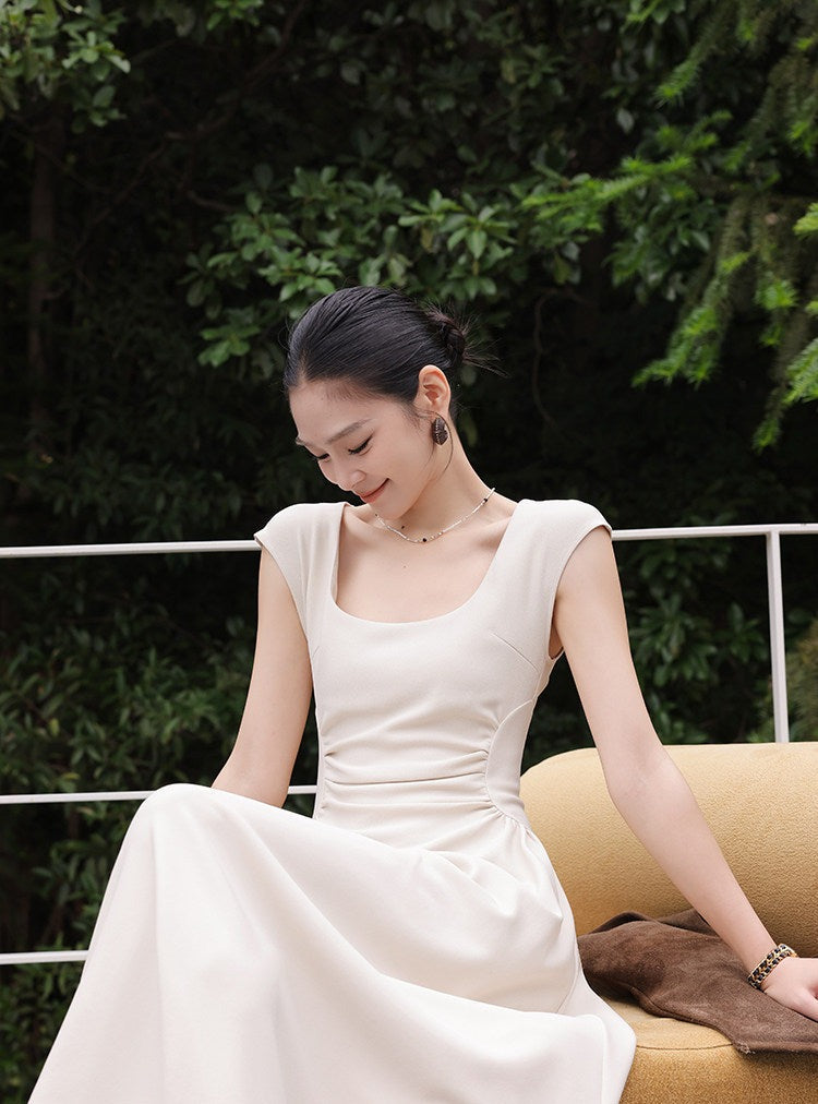 Oatmeal Dress - Square Neck Short Sleeve
