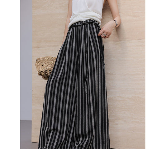 Viscose Wide-Leg Pants - Vintage Striped Design