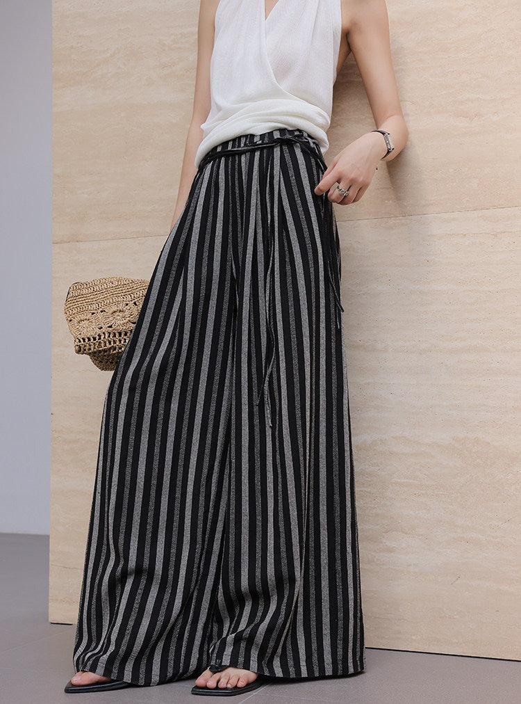 Celana Leher Lebar Viskosa - Desain Garis Vintage