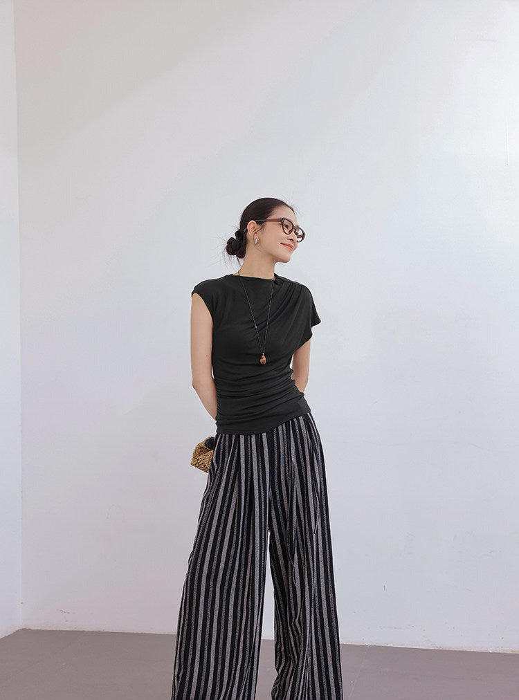 Celana Leher Lebar Viskosa - Desain Garis Vintage