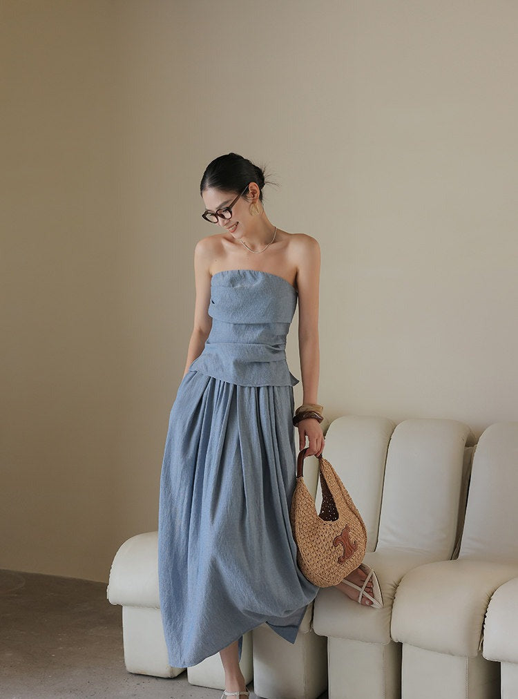 Set 3-Piece Viskose Bergaya - Atasan, Celana, dan Rok