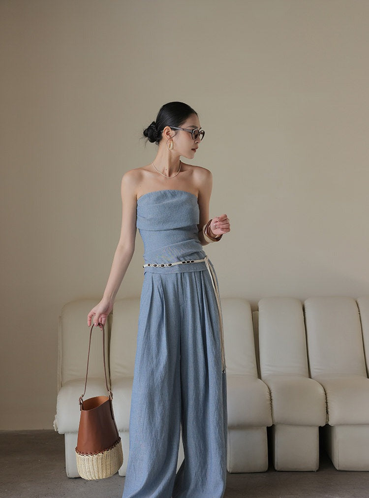 Set 3-Piece Viskose Bergaya - Atasan, Celana, dan Rok