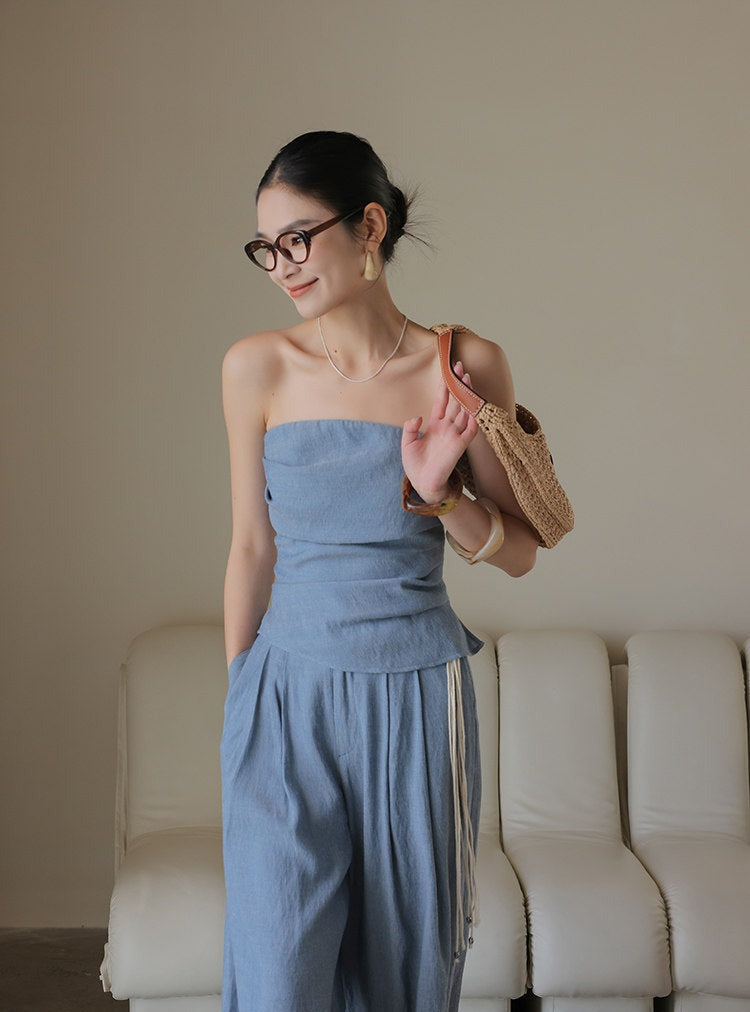 Set 3-Piece Viskose Bergaya - Atasan, Celana, dan Rok