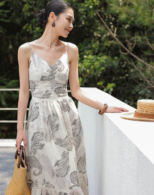 Floral Viscose Dress - Sleeveless Fitted Summer Style