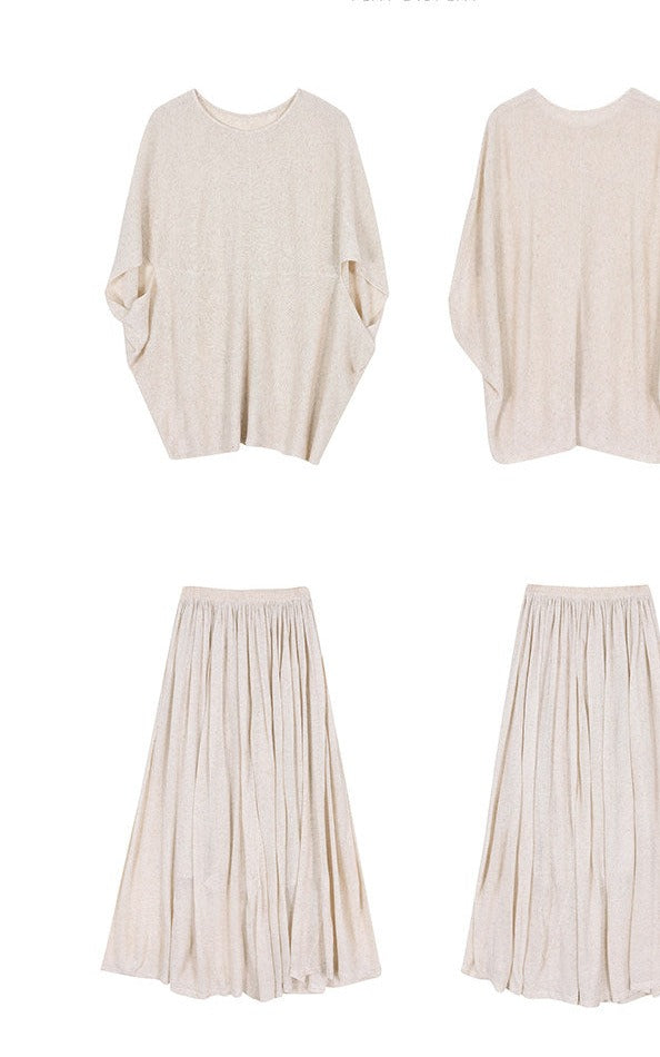 Linen 2-Piece Set - Batwing Sleeve Top and Skirt