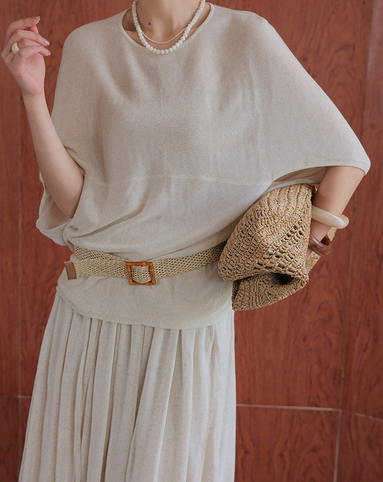 Linen 2-Piece Set - Batwing Sleeve Top and Skirt