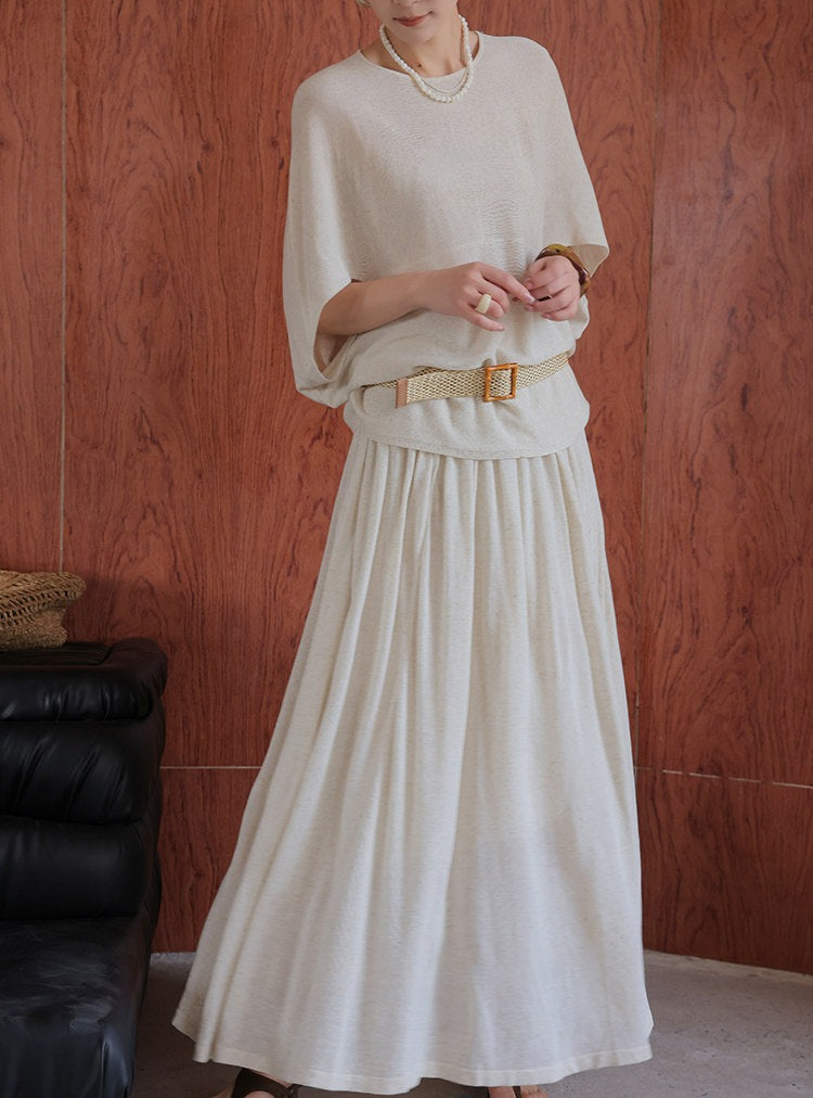Linen 2-Piece Set - Batwing Sleeve Top and Skirt