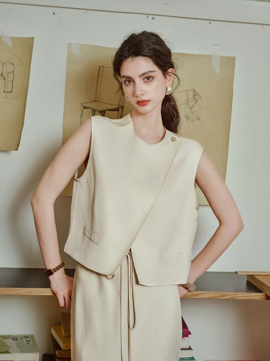 Acetate 2-Piece Set - Sleeveless Vest and Skirt