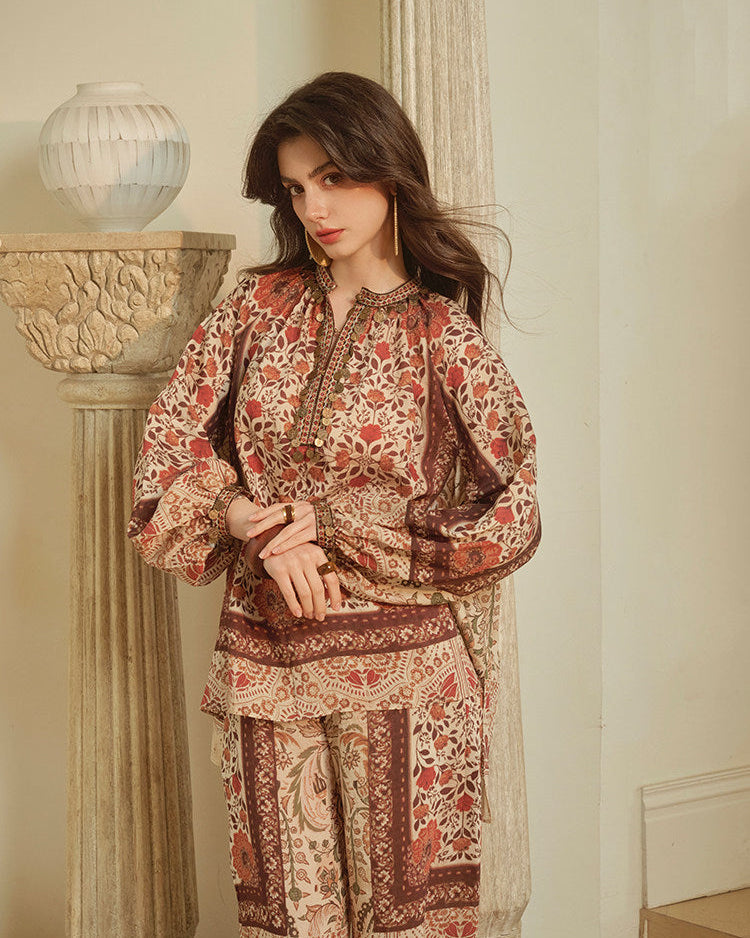 Linen Blend 2-Piece Set - Paisley Shirt and Pants