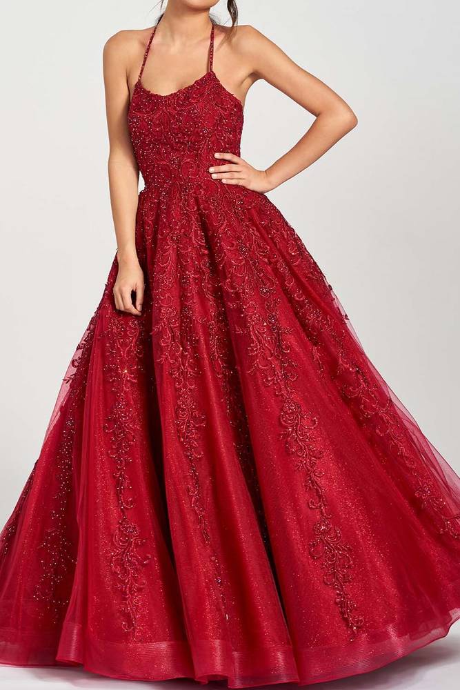 Bateau Sleeveless Tulle Lace Long Prom Party Dress With Pockets