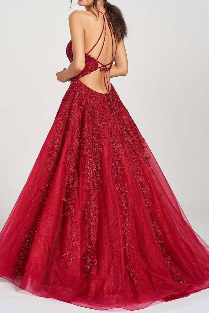 Bateau Sleeveless Tulle Lace Long Prom Party Dress With Pockets