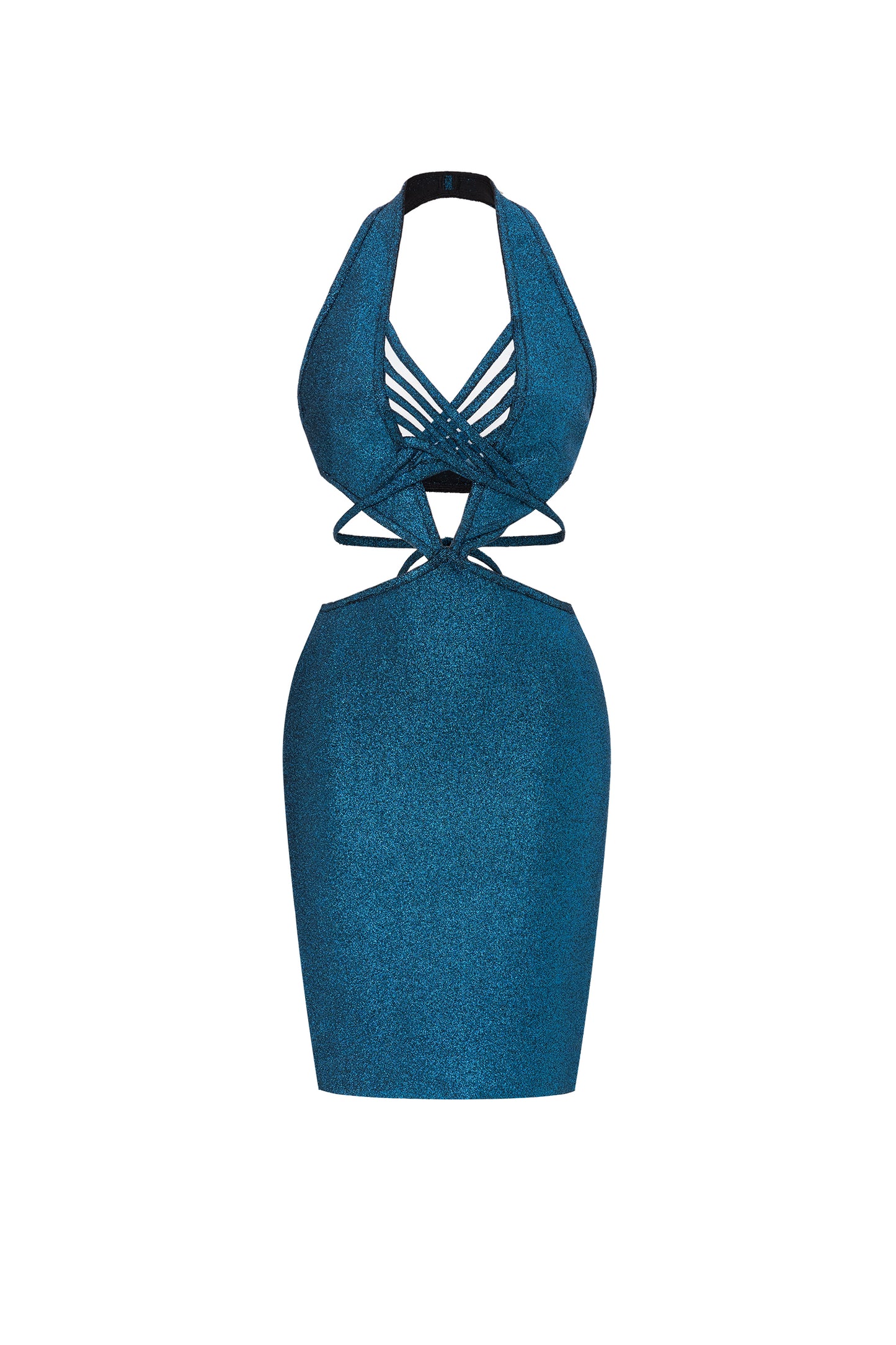 Blue Metallic Mini Bandage Dress
