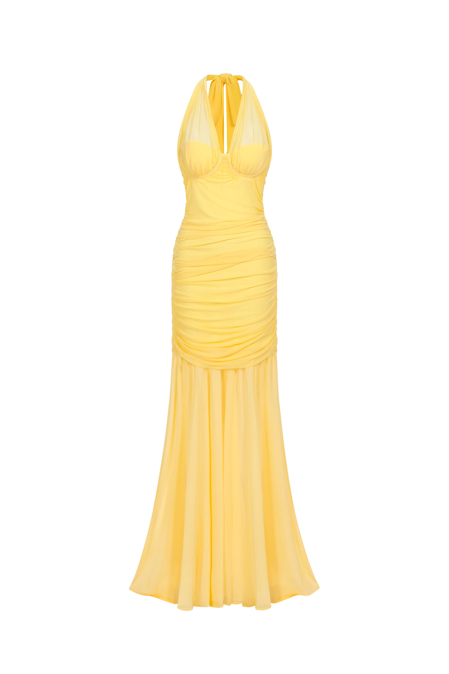 Ulasa Sleeveless Ruched Mesh Maxi Dress