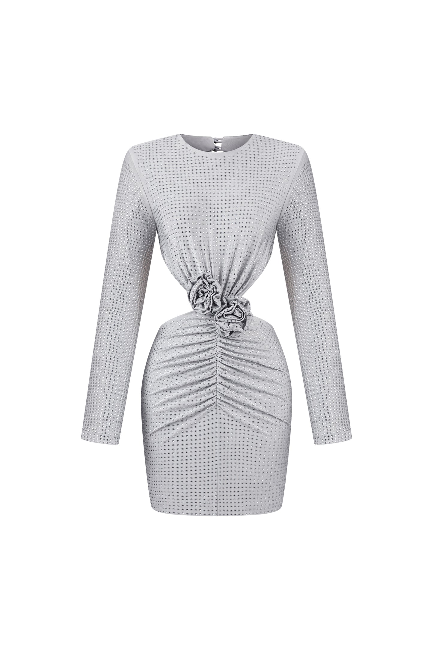 Ella Long Sleeves Flowers Hollow Backless Diamond Mini Dress