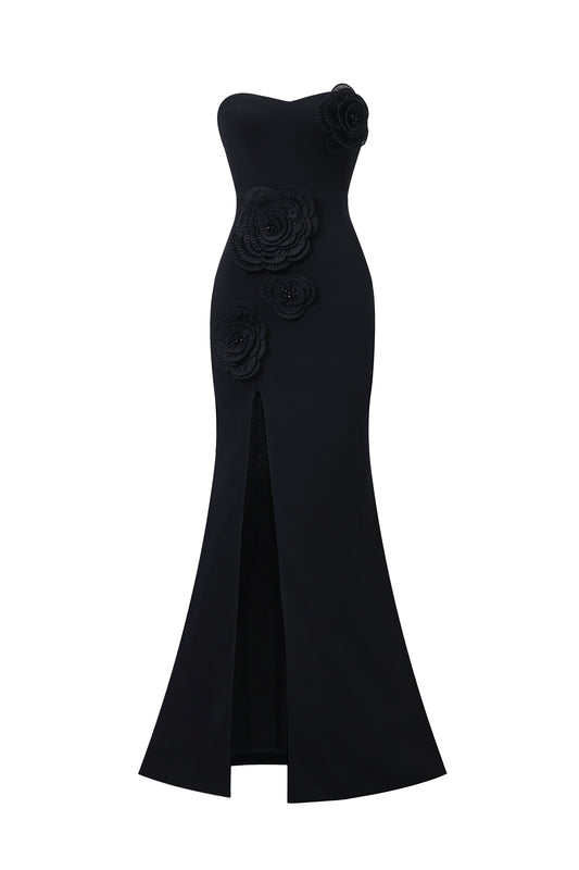 Stretchy Sleeveless Flowers Slit Bandage Maxi Dress