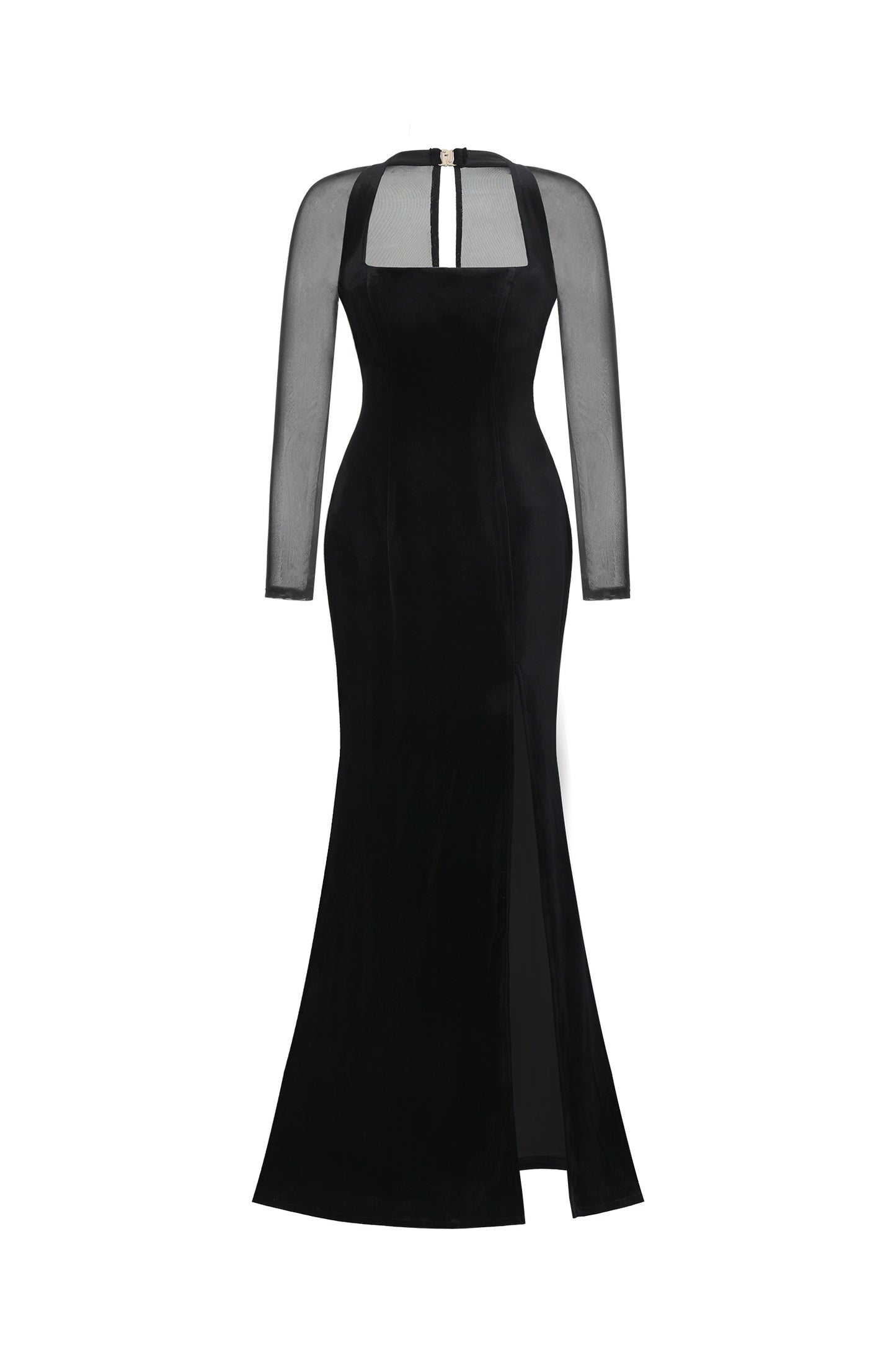 Rae Elegant  Contour Long Sleeve High Slit Velvet Maxi Dress