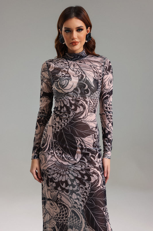 Edwina Printed Mesh Maxi Dress