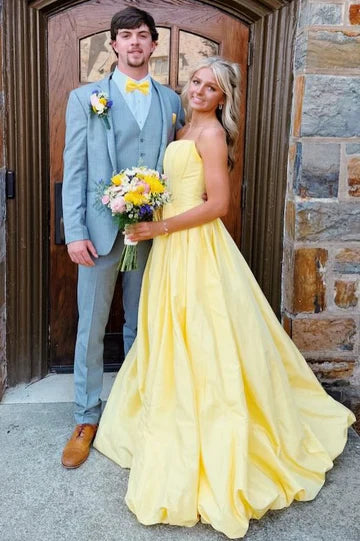 Fashion Strapless High Waist A-Line Satin Party Prom Dress