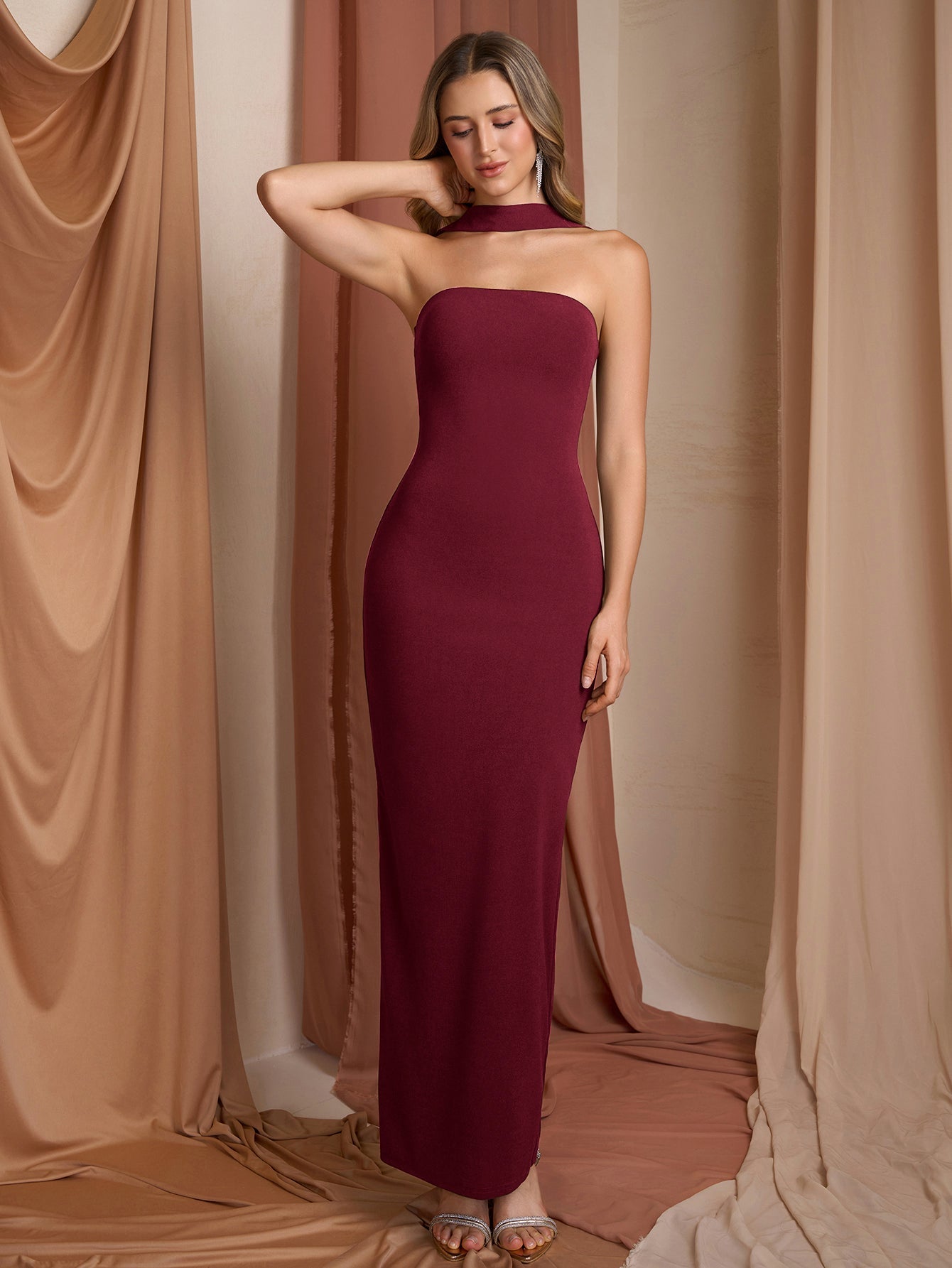 Halter Backless Split Bodycon Long Dress