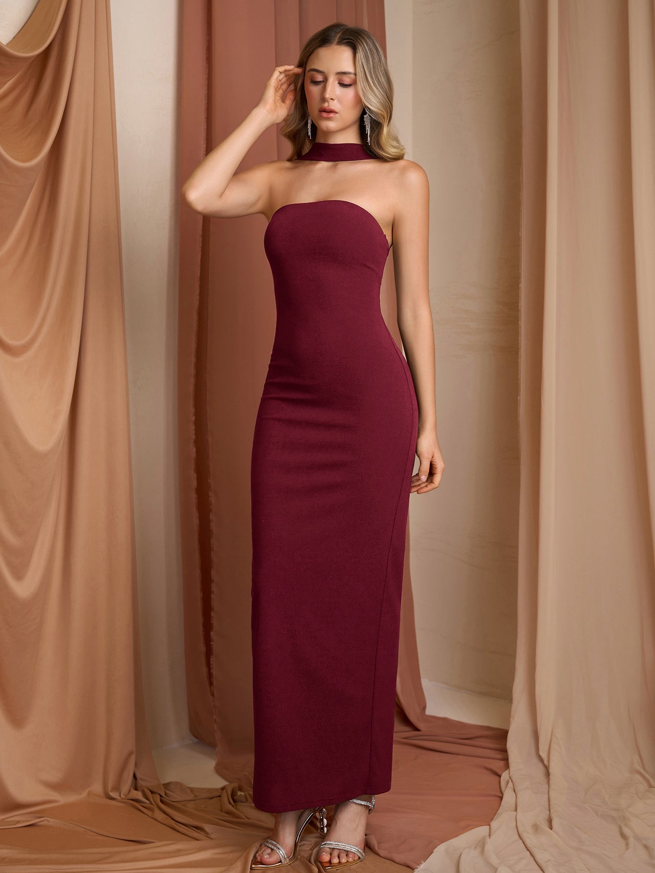 Halter Backless Split Bodycon Long Dress