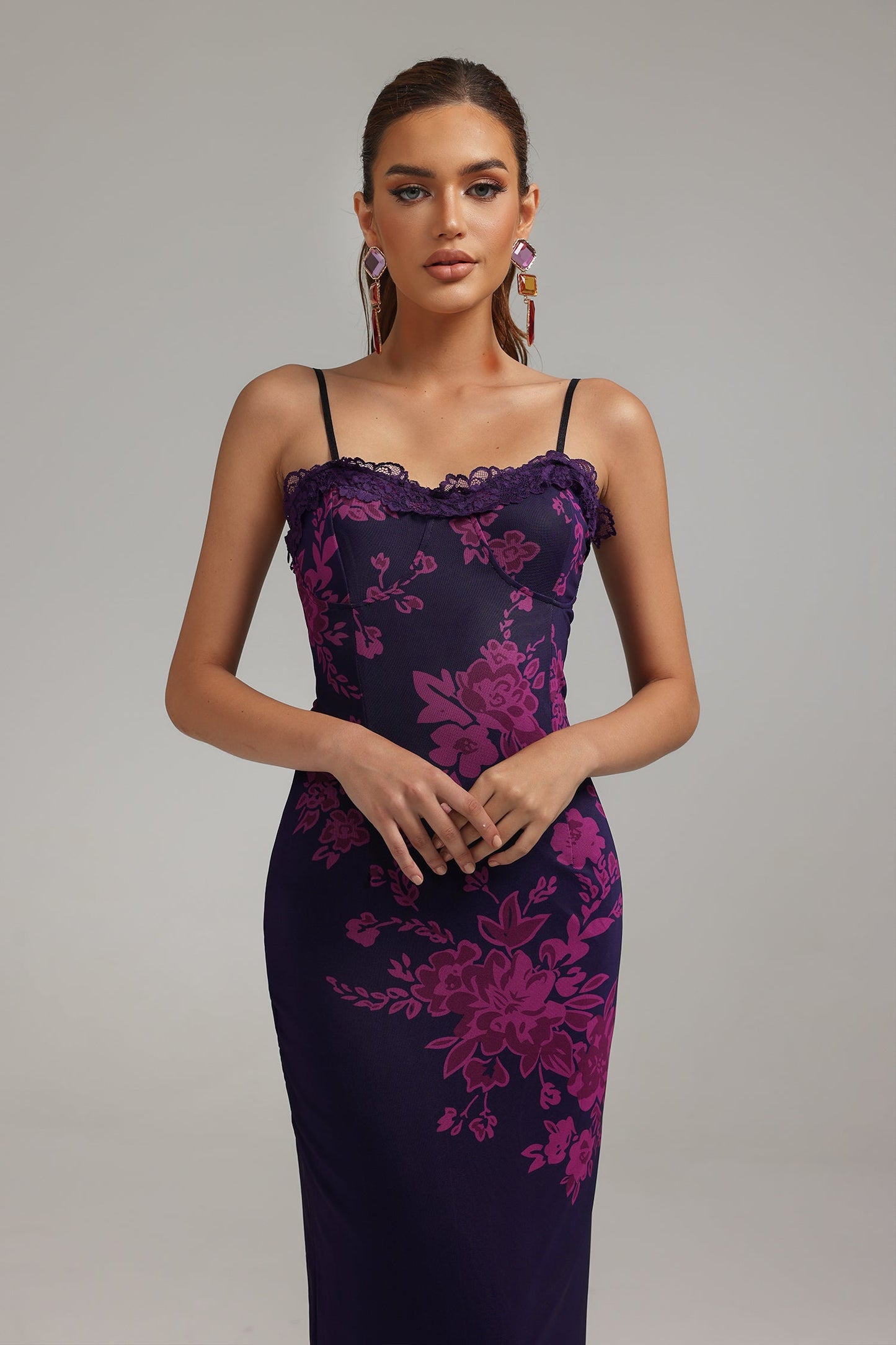 Hattie Halter Printed Mesh Dress
