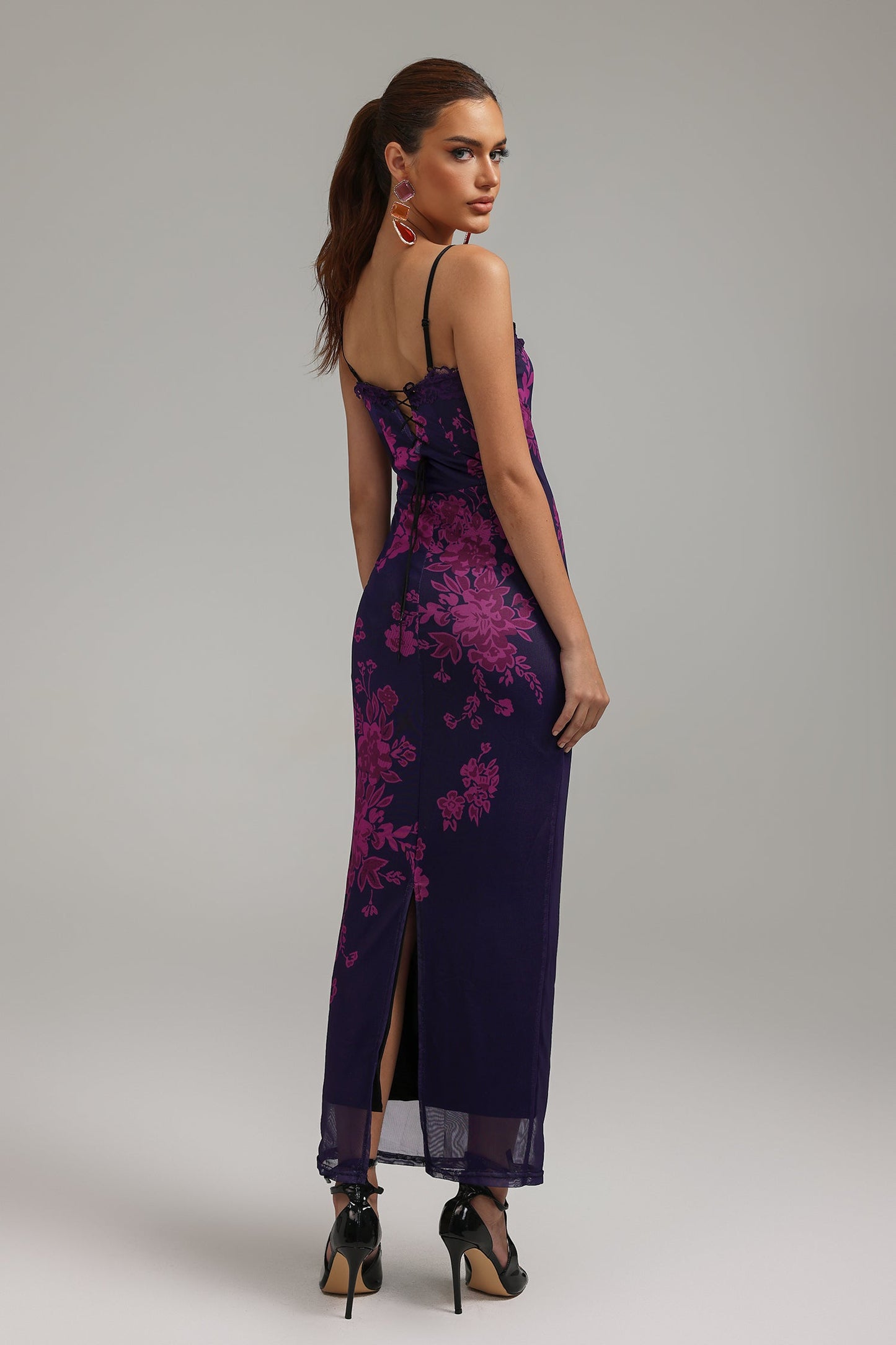 Hattie Halter Printed Mesh Dress
