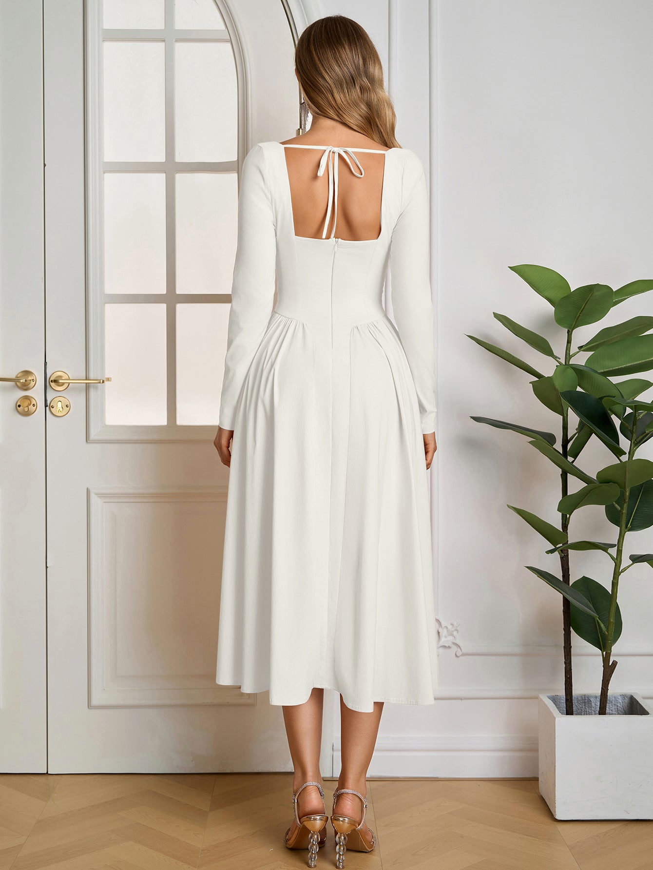Long Sleeve Tie Back A-Line Dress
