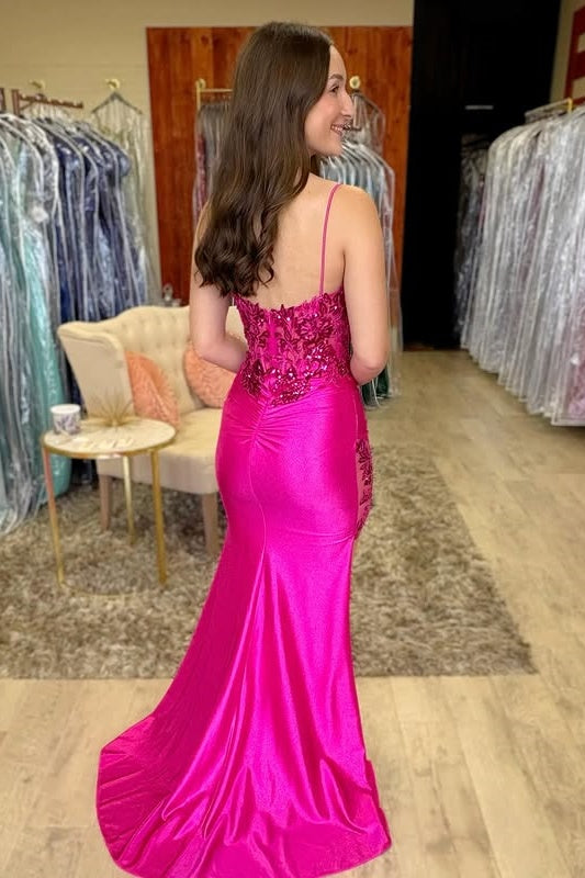 Mermaid Sleeveless Empire Lace Appliques Party Prom Dress With Slit
